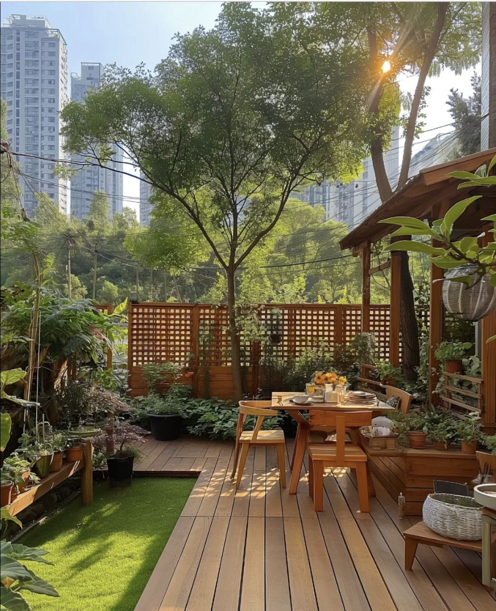 Cải tạo sân vườn với thiết kế cảnh quan kết hợp vật liệu gỗ